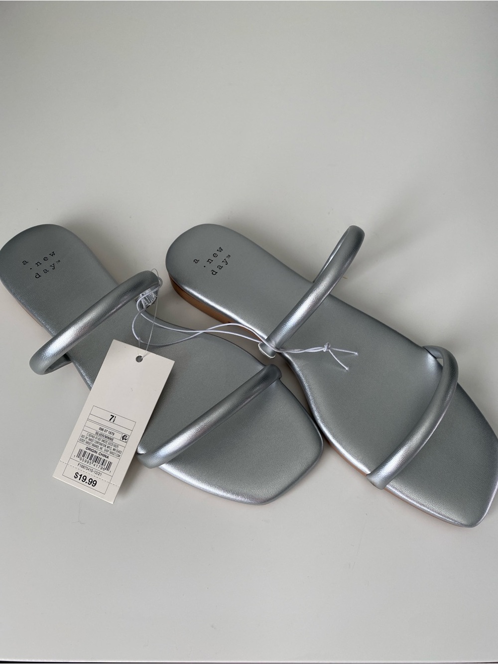 NWT A New Day Silver Double-Strap Slide Sandals